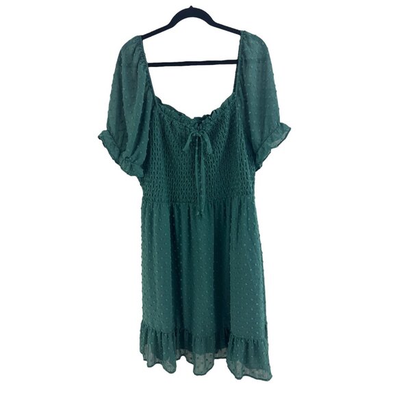 As U Wish Green Smocked Bodice Swiss Dot Ruffle Hem Dress Size 3X 22 24 Plus Sz - Picture 9 of 9